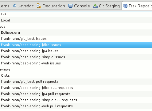 GitHub Task Repository mit Eclipse Mylyn: Das Ergebnis in der View "Task Repositories"