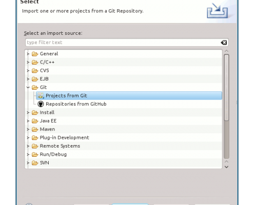 Neues Projekt mit GitHub und Eclipse anlegen: Auswahl für Import: Projects from Git